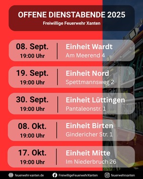 FW Xanten: Feuerwehr Xanten lädt zu offenen Dienstabenden ein