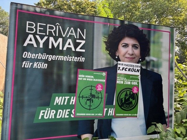„Wir hassen den 1. FC Köln“: Unbekannte überkleben mehr als 60 Wahlplakate von Grünen und CDU