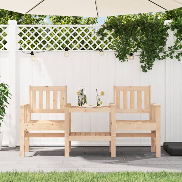 Gartenbank aus Holz-2-Sitzer-mit integriertem Tisch-Kiefer – Bild 9