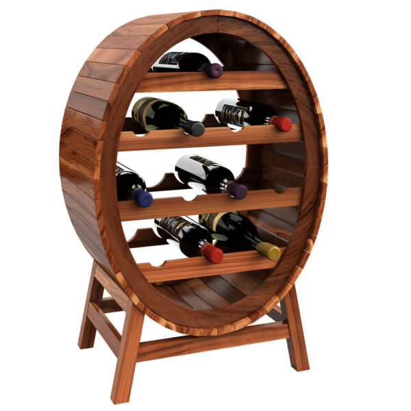 Weinregal Holz Akazie für 12 Flaschen – Weinfass-Design 90cm – Bild 2