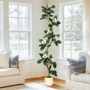 Künstlicher Magnolien-Baum (213 cm) – mit 8 weißen Blüten, im Topf