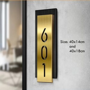 Hausnummer, personalisiert, vertikal, hochkant, senkrecht, Hausnummernschild, Modern, Design, Acryl, Metall, Gold, Messing, Wetterfest, Wandmontage, Türschild, Geschenk, Einweihung, personalisiertes Geschenk