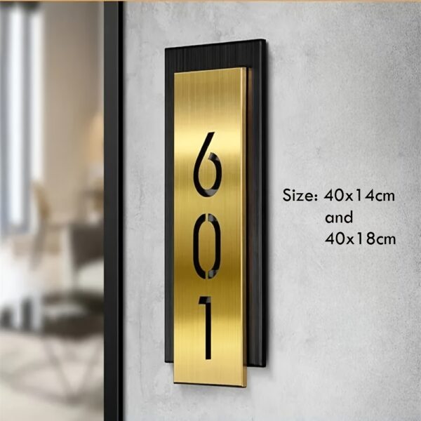 Hausnummer, personalisiert, vertikal, hochkant, senkrecht, Hausnummernschild, Modern, Design, Acryl, Metall, Gold, Messing, Wetterfest, Wandmontage, Türschild, Geschenk, Einweihung, personalisiertes Geschenk