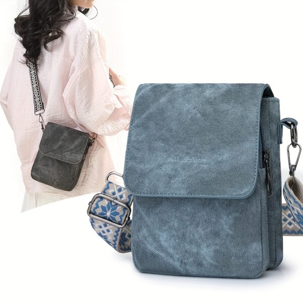 Vintage Umhängetasche für Damen in BLAU – Kompakte Schultertasche mit breitem Ziergurt – Bild 6