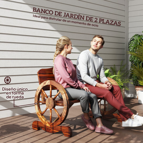 Gartenbank Holz rustikal-Wagenrad-Design-2-Sitzer – Bild 5