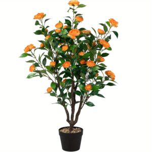 Künstlicher Kamelien-Baum– mit 37 orangen Blüten aus Seide