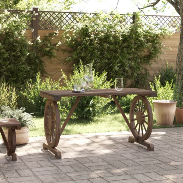 Gartentisch aus Holz-rustikal-Wagenrad-Design-115x55cm – Bild 12