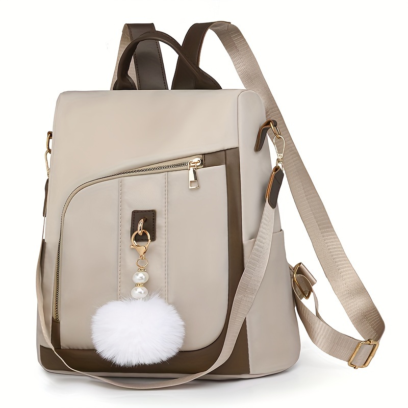Moderner Damen-Rucksack mit Anti-Diebstahl-Funktion & Bommel-Anhänger