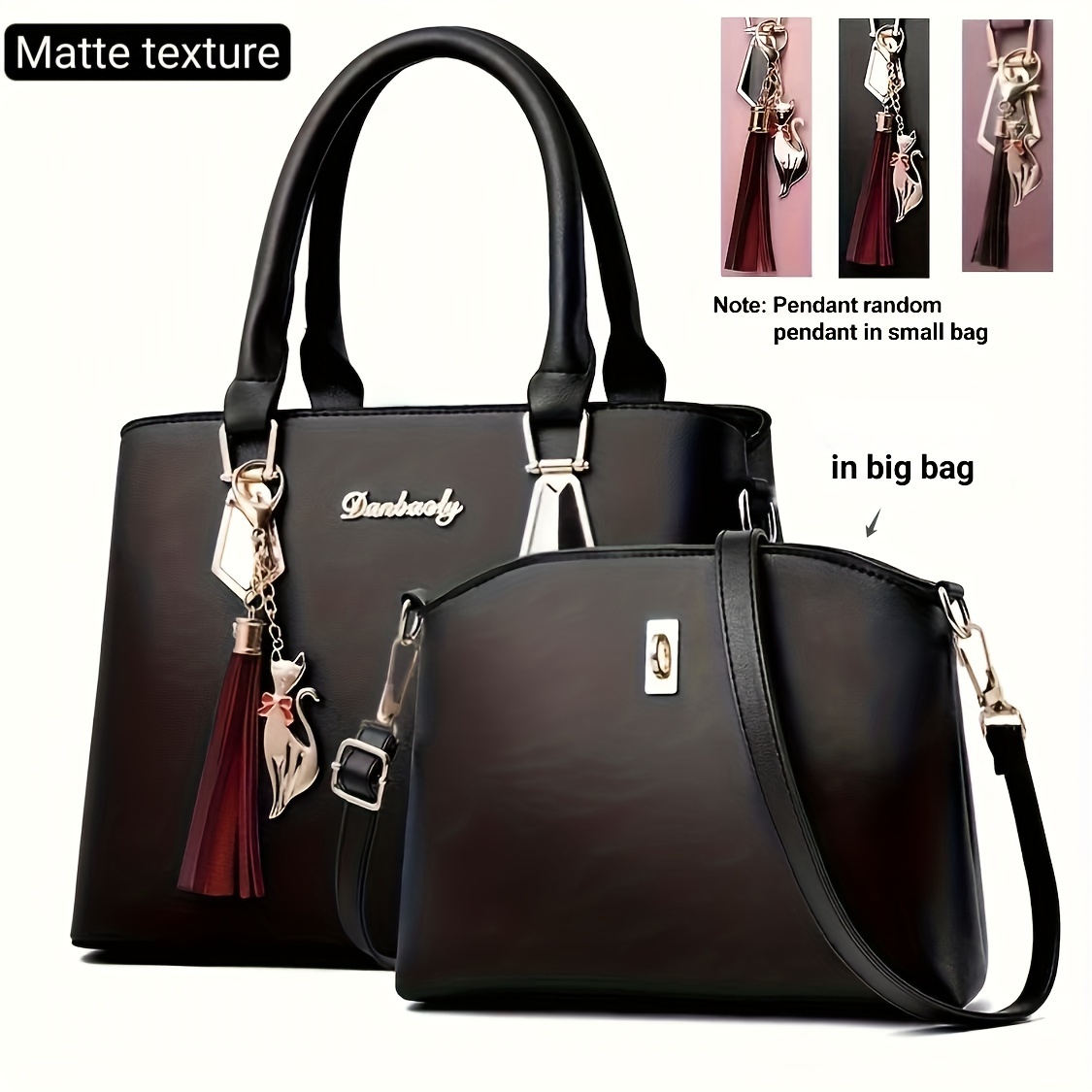 Elegantes 2-teiliges Handtaschen-Set mit Katzen-Anhänger