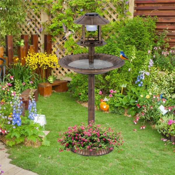 Garten-Vogeltränke 3-in-1 mit Solar-Licht & Pflanzschale im Bronze-Look – Bild 3