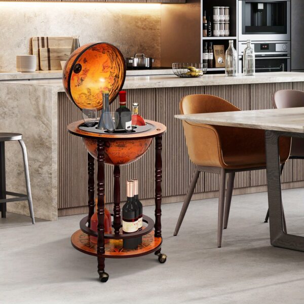 Globus-Bar im Antik-Stil mit Rollen – Servierwagen & Weinregal – Bild 3