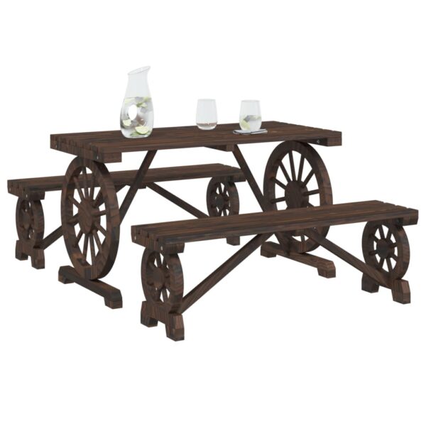 Garten Sitzgruppe Holz-Tisch & 2 Bänke-Wagenrad-Design – Bild 13