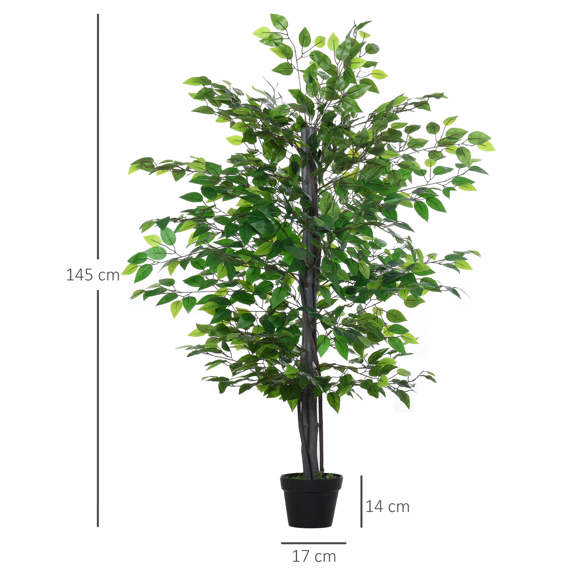 Outsunny Künstlicher Banyan Baum, 145 cm hoch – Realistische Ficus Kunstpflanze im Topf für Wohnzimmer & Büro