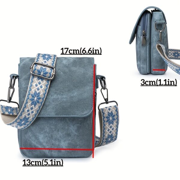 Vintage Umhängetasche für Damen in BLAU – Kompakte Schultertasche mit breitem Ziergurt – Bild 5