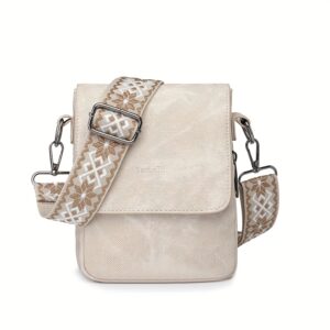 Vintage Umhängetasche für Damen in Beige – Kompakte Schultertasche mit breitem Gurt