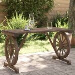 Gartentisch aus Holz-rustikal-Wagenrad-Design-115x55cm