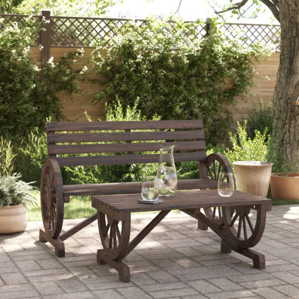 Gartenmöbel-Set Holz 2-tlg-Gartenbank & Tisch-Wagenrad