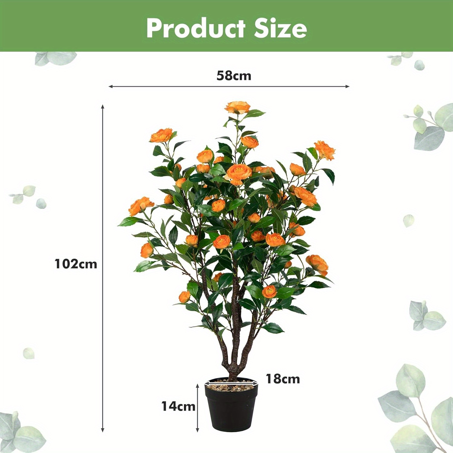 Künstlicher Kamelien-Baum– mit 37 orangen Blüten aus Seide