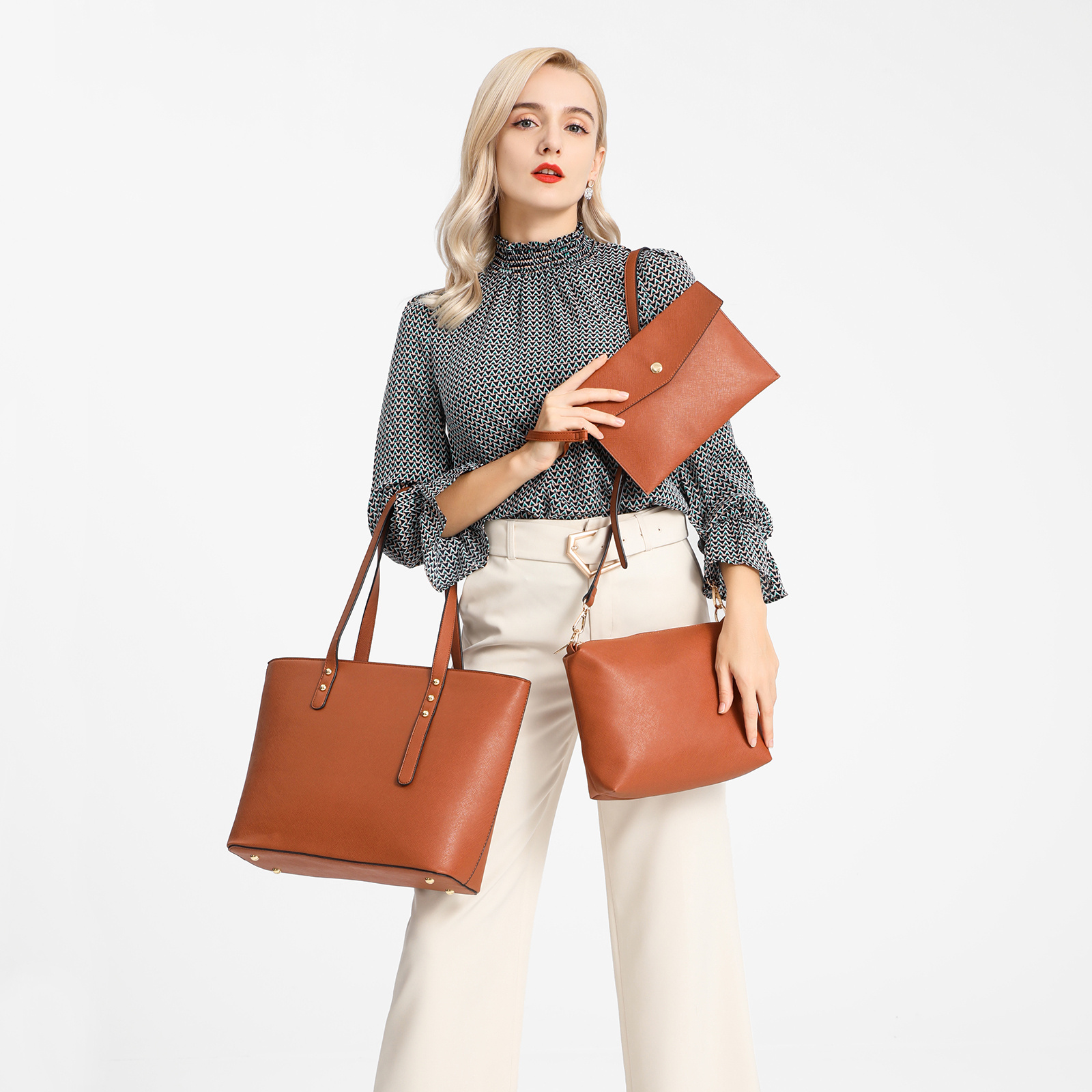 Elegantes 3-teiliges Handtaschen-Set – Shopper - Umhängetasche und Clutch
