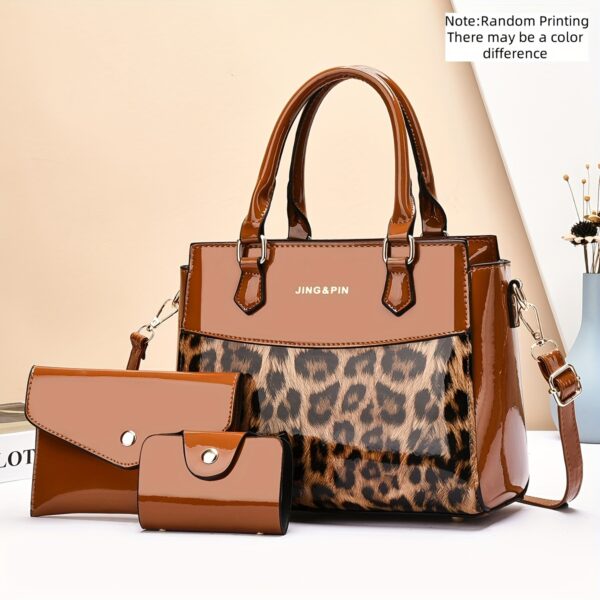 3-teiliges Handtaschen-Set im Lagenlook mit Leo-Print – Bild 6