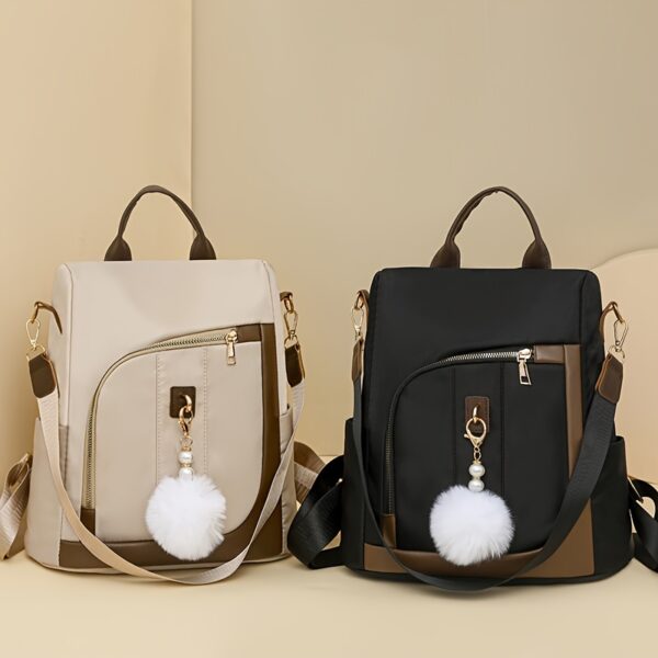 Moderner Damen-Rucksack mit Anti-Diebstahl-Funktion & Bommel-Anhänger