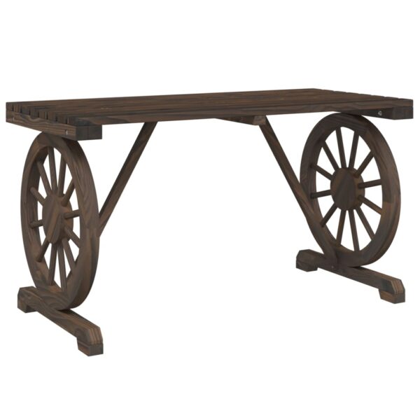 Gartentisch aus Holz-rustikal-Wagenrad-Design-115x55cm – Bild 11