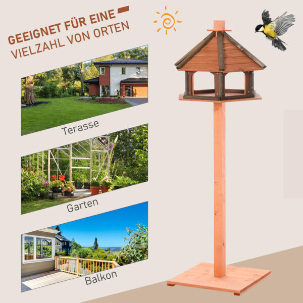 Großes Vogel-Futterhaus mit Ständer – Sechseckiges Design aus Holz – Bild 4