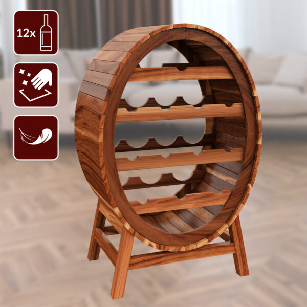 Weinregal Holz Akazie für 12 Flaschen – Weinfass-Design 90cm – Bild 4