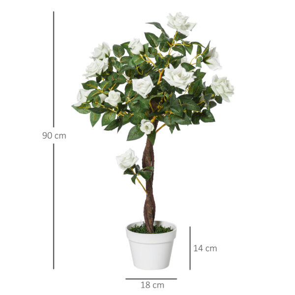 Künstlicher Rosenbaum (90 cm) – mit 21 weißen Blüten, im Topf – Bild 3