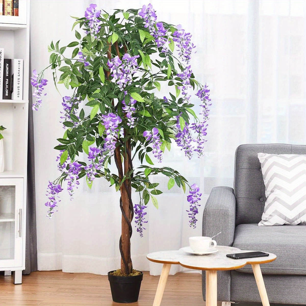Künstlicher Blauregen-Baum (150 cm) – lila Blüten, Deko-Pflanze im Topf