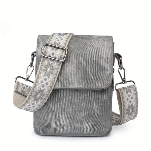 Vintage Umhängetasche für Damen in Grau – Kompakte Schultertasche mit breitem Gurt