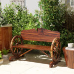 Gartenbank Holz rustikal-Wagenrad-Design-2-Sitzer