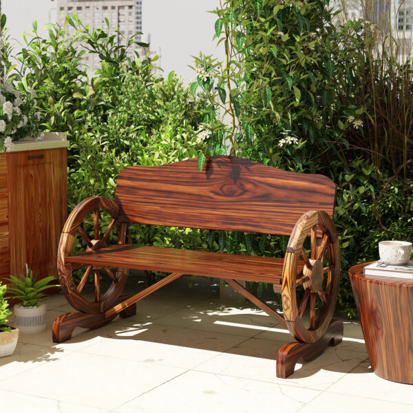 Gartenbank Holz rustikal-Wagenrad-Design-2-Sitzer