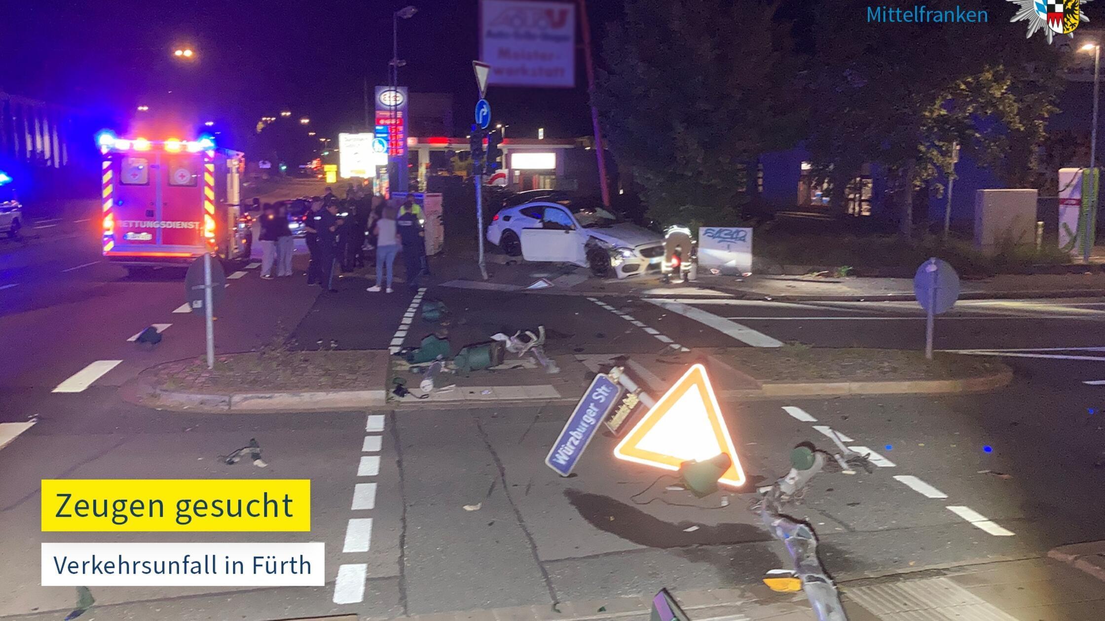 Nächtliches Chaos in Fürth: 22-Jähriger verliert Kontrolle über Mercedes und fährt mehrere Ampeln um