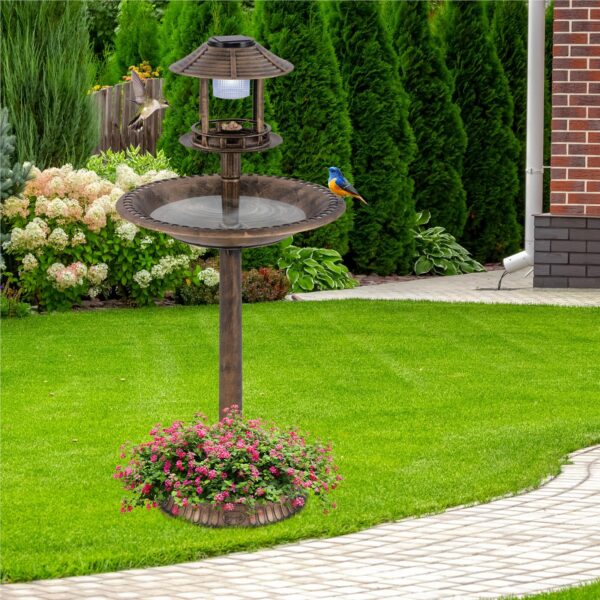 Garten-Vogeltränke 3-in-1 mit Solar-Licht & Pflanzschale im Bronze-Look – Bild 6