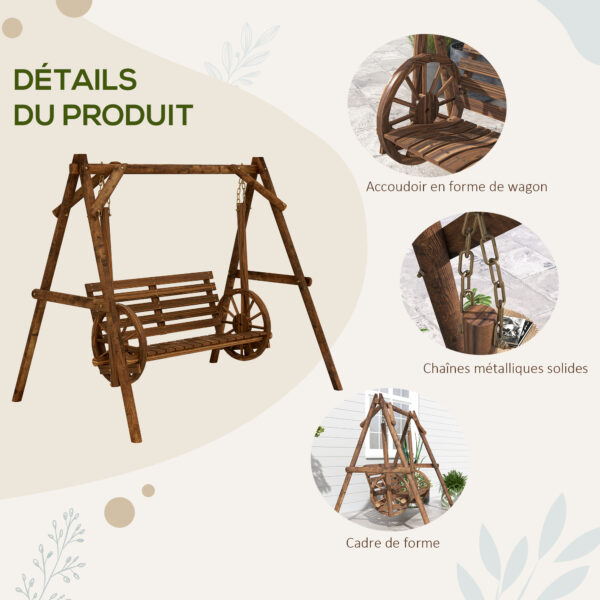 Gartenschaukel Holz 2-Sitzer-rustikal-Wagenrad-Design – Bild 6