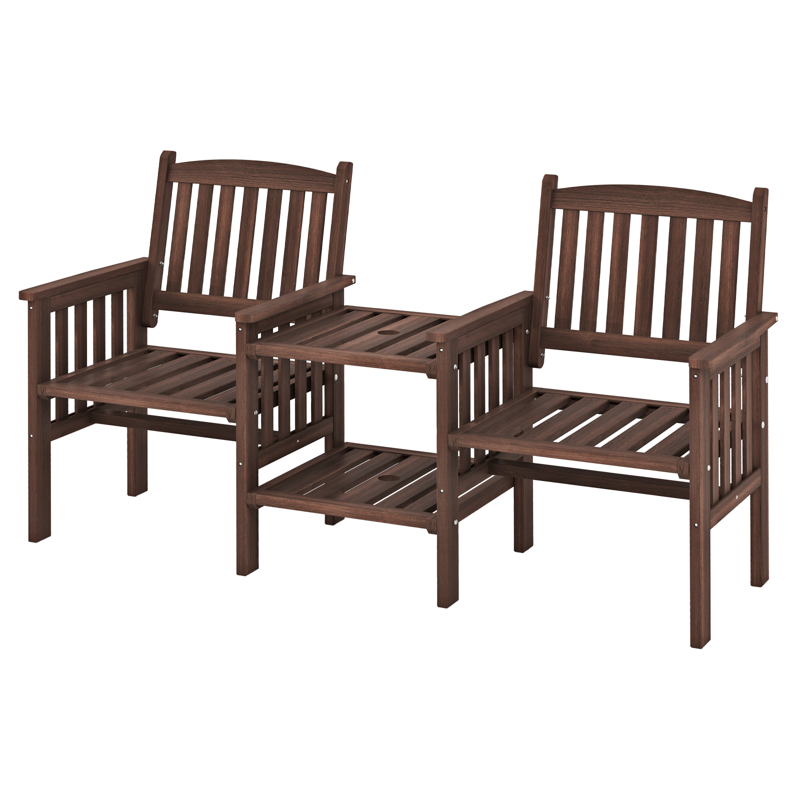 Gartenbank Holz 2-Sitzer-mit Tisch & Schirmloch-150kg Last