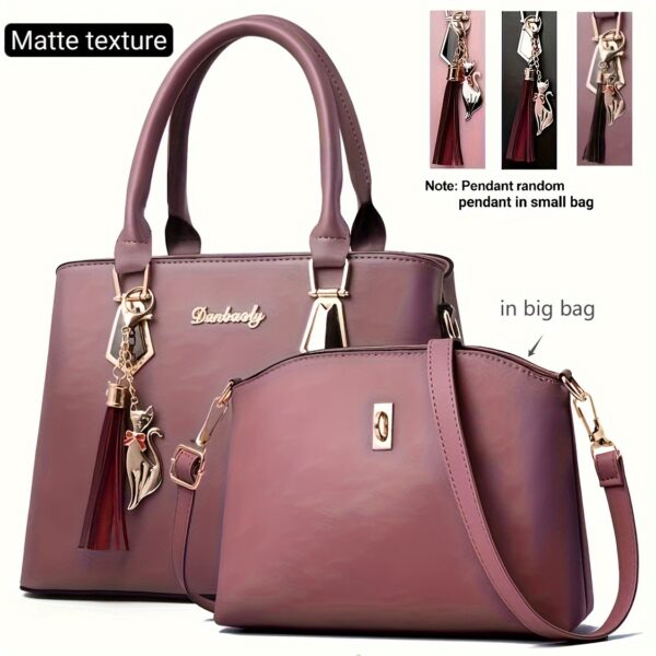 Elegantes 2-teiliges Handtaschen-Set mit Katzen-Anhänger – Bild 9