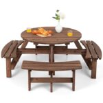 Picknicktisch-Set Holz rund-für 8 Personen-mit Schirmloch
