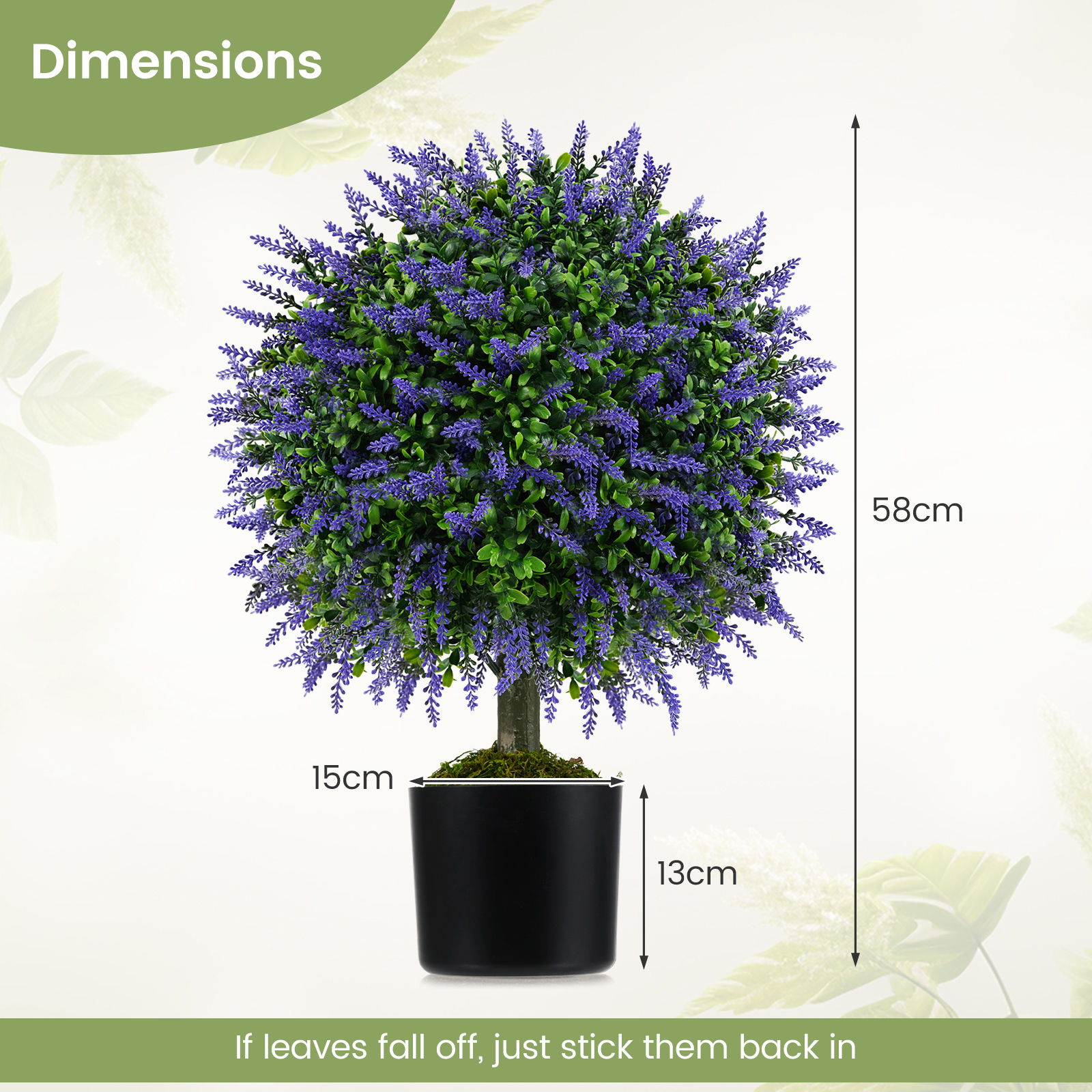 2er-Set künstliche Lavendel-Bäumchen (58 cm) – Topiary-Pflanzen für drinnen & draußen