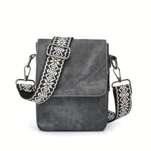 Vintage Umhängetasche für Damen in Dunkelgrau – Kompakte Schultertasche mit breitem Gurt