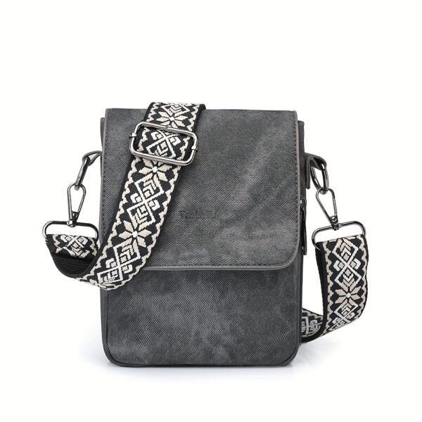 Vintage Umhängetasche für Damen in Dunkelgrau – Kompakte Schultertasche mit breitem Gurt
