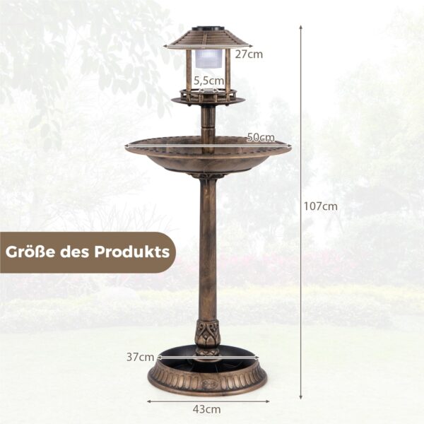 Garten-Vogeltränke 3-in-1 mit Solar-Licht & Pflanzschale im Bronze-Look – Bild 2