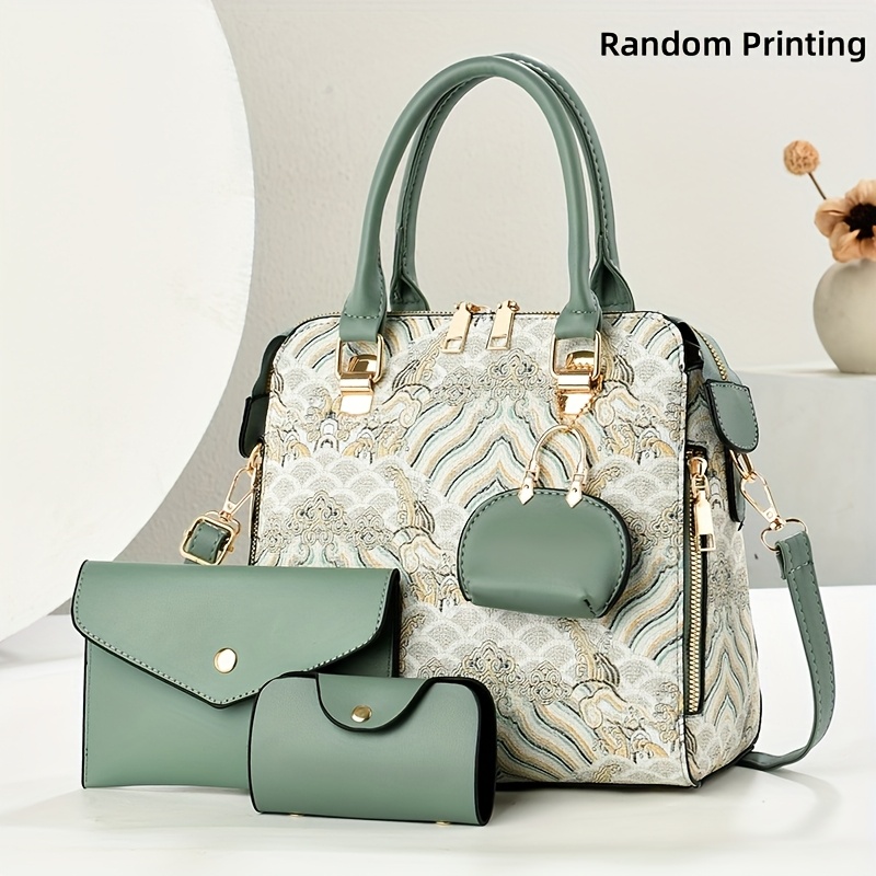 Elegantes 3-teiliges Handtaschen-Set mit Ornament-Muster & Zubehör