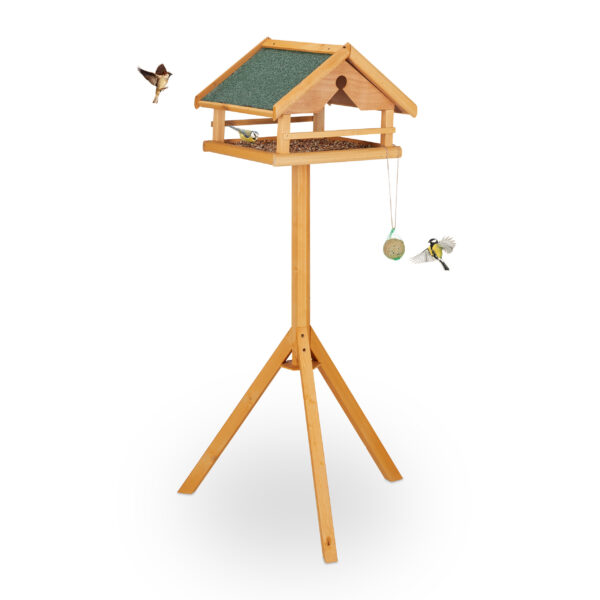 Klassisches Vogel-Futterhaus aus Holz mit Ständer & Bitumendach – Bild 4