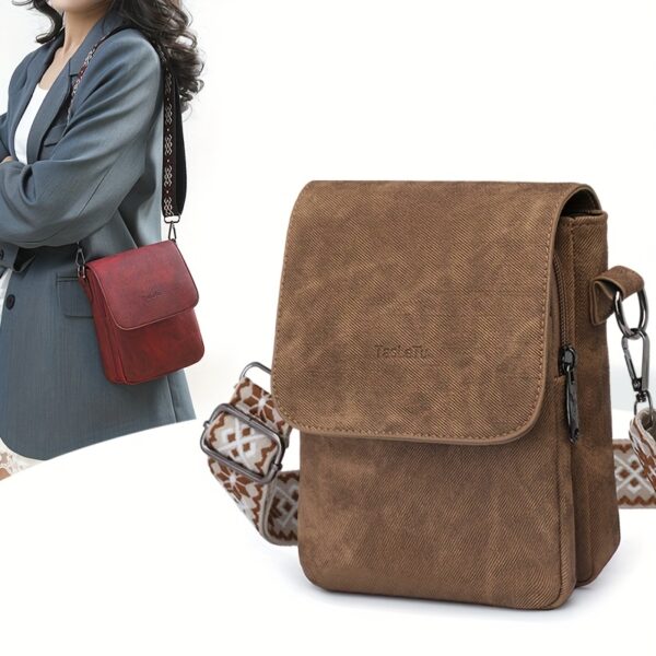 Vintage Umhängetasche für Damen in Rot – Kompakte Schultertasche mit breitem Ziergurt – Bild 12