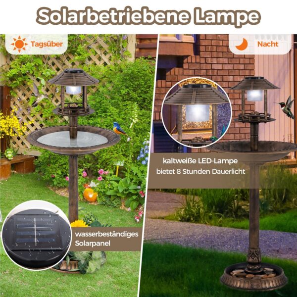 Garten-Vogeltränke 3-in-1 mit Solar-Licht & Pflanzschale im Bronze-Look – Bild 5