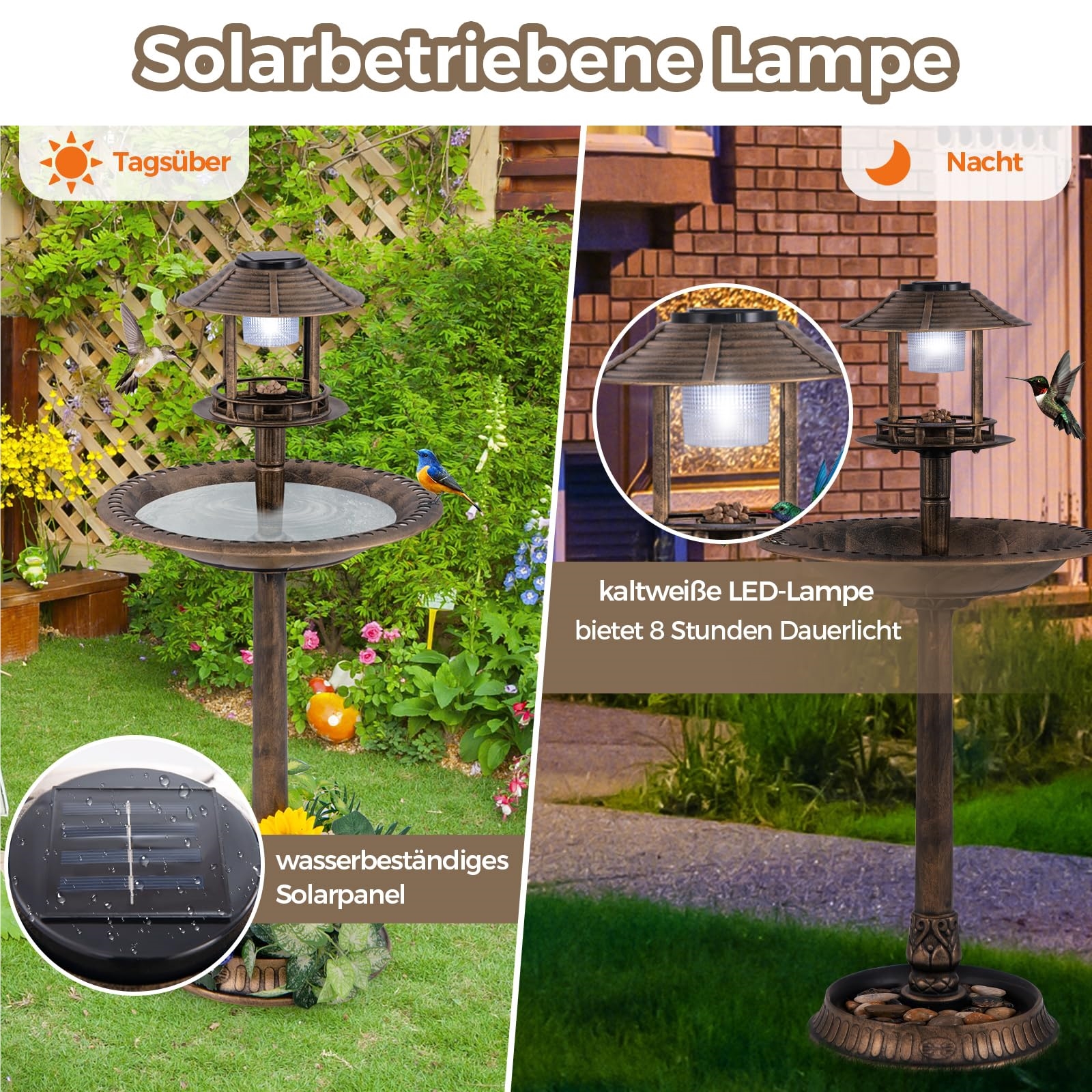 Vogeltränke mit leuchtender Solarkugel