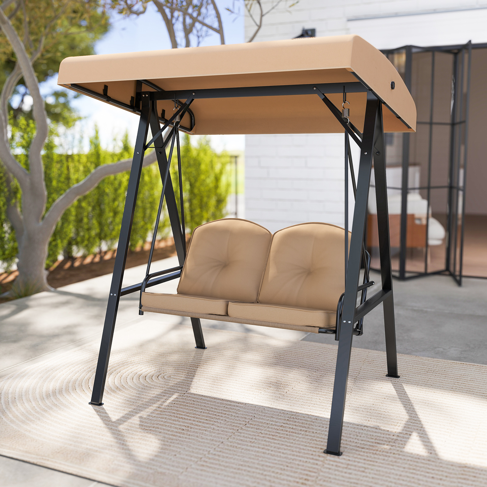 Moderne Hollywoodschaukel für 2 Personen – Gartenschaukel mit Sonnendach