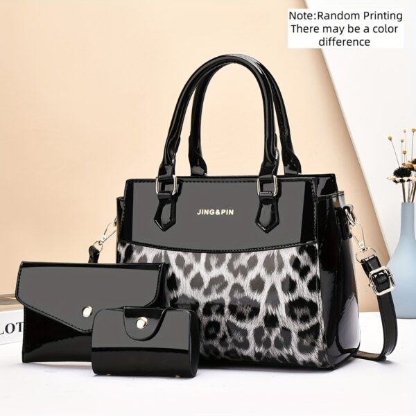 3-teiliges Handtaschen-Set im Lagenlook mit Leo-Print – Bild 3
